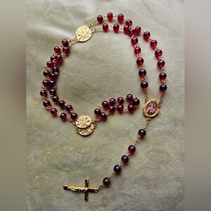 St Theresa Little Flower Garnet Red And Gold Rosary Beads